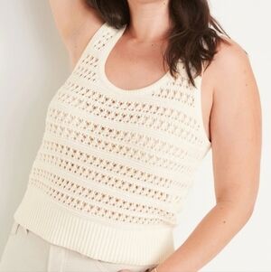 Old Navy Cropped Open Knit Sweater Tank Size XXL Ivory Cottagecore Crochet Boho